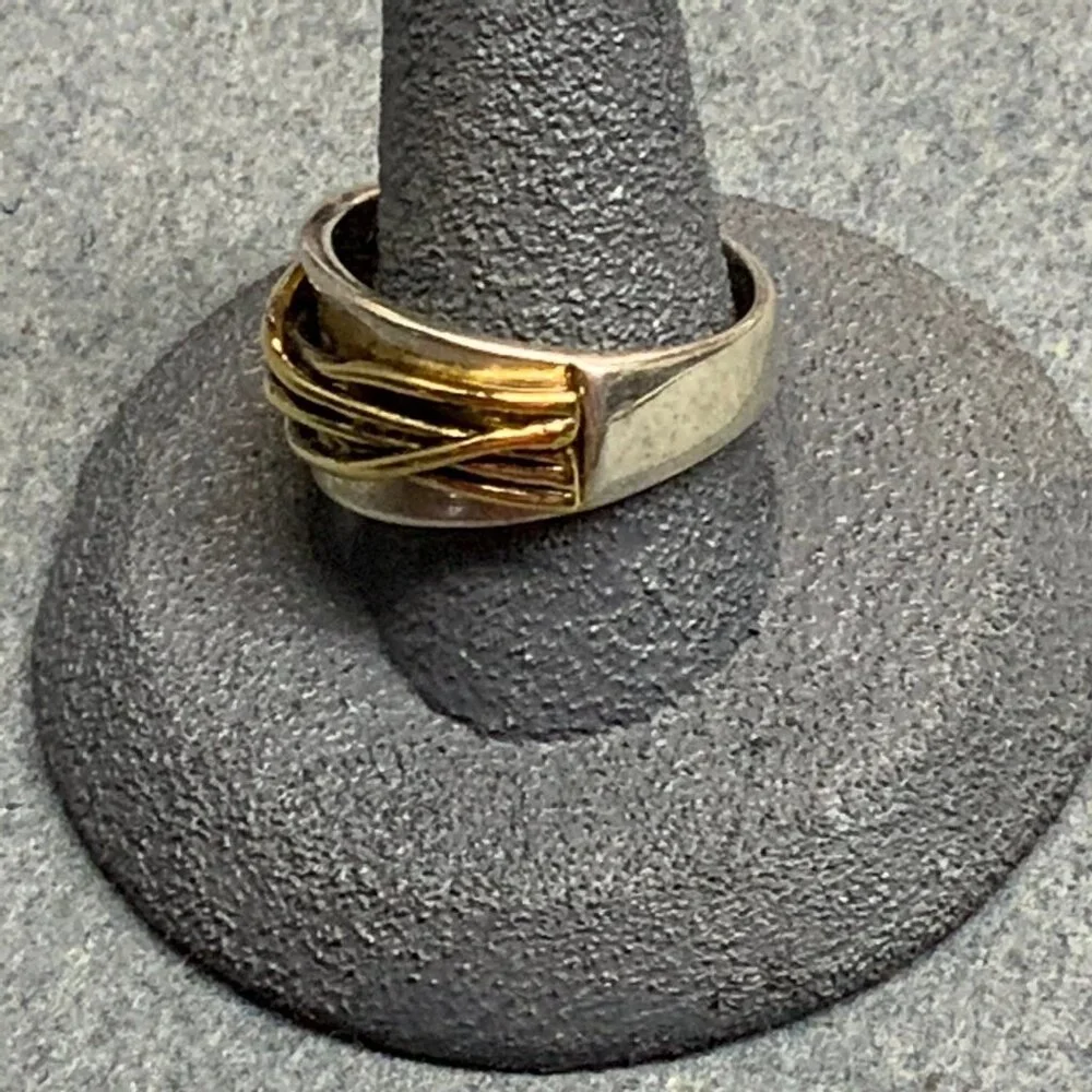 Premier Designs Chunky Ring Size 9 Silver Gold Plated Band Stamped G P Vintage - Picture 2 of 6